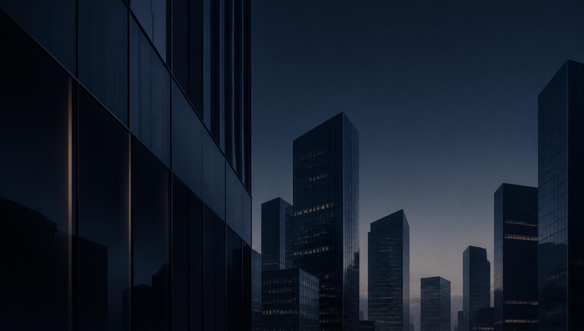 Modern corporate skyline at dusk